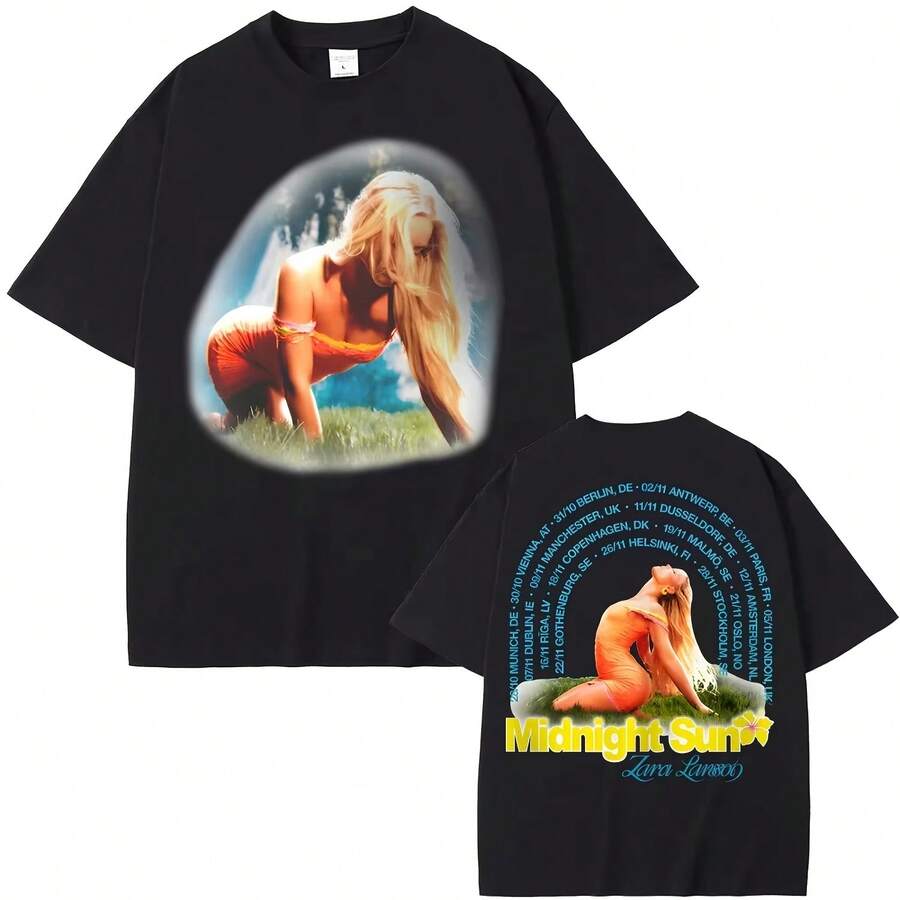 Zaras Larsson Tee New Style Arch Photo Tour Tee Cotton High Quality HarajukuTee-Shirt Summer Fashion - Black - View 1