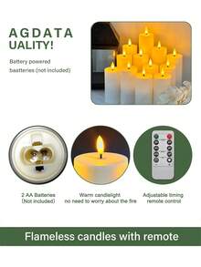 2/4/8/12 Pcs Flameless Candle Lights With Remote Control, Battery Powered, Timer/Remote Function, Realistic Electronic Candles, Warm Flame, Flameless & Odorless, Ideal For Tabletop Centerpiece Decor, Great Gift For Home, Halloween, Christmas, Birthday, Wedding, Party, Various Holiday Ambiance Lighting - 白色-暖光款 - 查看 10