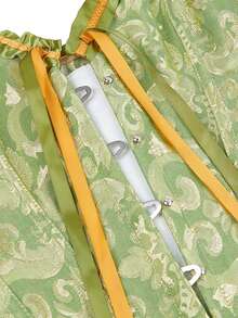 女士提花前扣塑身衣套装，新年派对情人节节日上衣紧身胸衣上衣 - 青檸色 - 查看 5