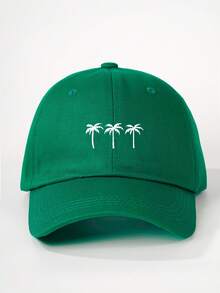 1 chiếc mũ lưỡi trai unisex in hình 3 cây dừa, mũ thường ngày có thể điều chỉnh kích cỡ, thích hợp cho hoạt động ngoài trời. - Màu xanh Ô liu - Xem 3