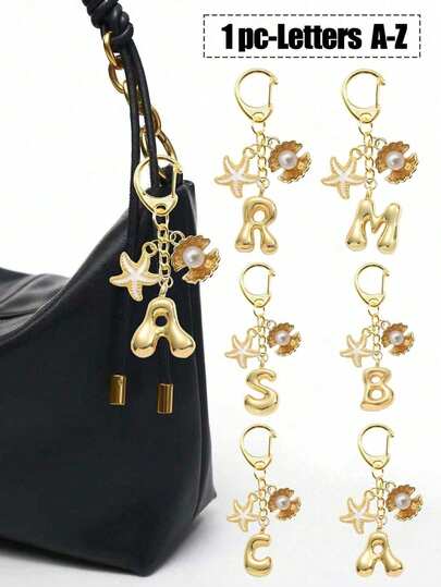 Bubble Letter Pendant, Starfish Pendant, Shell Pendant, Necklace Pendant, Keychain - Lucky Crystal Pendant, Letter A-Z, Shiny Alloy Bag And Backpack Pendant - Perfect Gift For Birthday And Special Occasions, Keychain Ring Bag Backpack Car Pendant For Women And Girls, Wallet And Handbag Accessories. Mother's Day Gift, Valentine's Day Gift