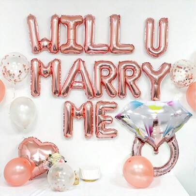 40件套求婚气球套装，包含“你愿意嫁给我吗”字母气球、戒指气球、彩色亮片乳胶气球，适用于求婚装饰、单身派对、新娘送礼会、婚礼、订婚、欢迎装饰等场合。