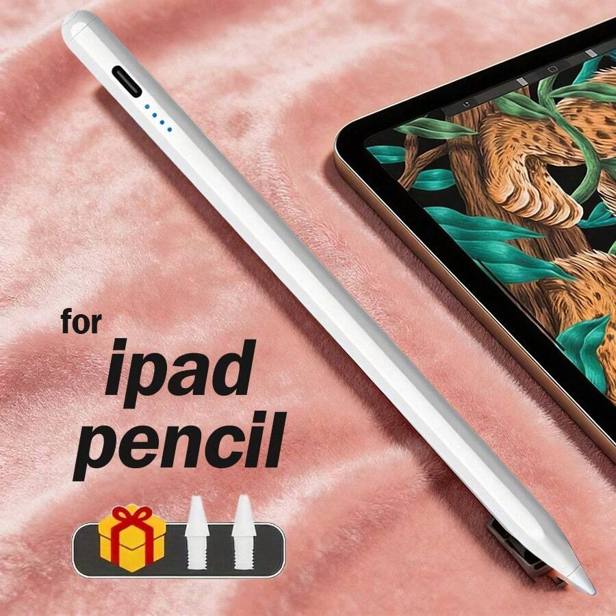 قلم تفاعلي نشط ذو حساسية ميل وتجاهل راحة اليد وانخفاض التأخير، قابل للشحن عبر USB، ببطارية ليثيوم بوليمر قابلة لإعادة الشحن، مناسب للرسم والملاحظات والتوقيع على الأجهزة الإلكترونية، موديل 2018-2024 - أبيض - مشاهدة 1