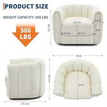 Sillón giratorio moderno con acento de barril, tapizado en tela de peluche de 360° con respaldo a rayas y acolchado de felpa, cómodo sillón redondo (1 unidad) - Blanco - Ver 3