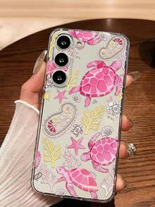 1pc Fashionable Creative Pink Sea Turtle, Seashell, Seaweed Soft Phone Case, Compatible With Huawei Honor, Galaxy A04e/12/A13/A14/A34/A50/A52/A53/A54/S21/S22/S23/S24/S25/S25Ultra/S25FE/S26/S26 PLUS/S26 ULTRA/S26 EDGE, 6A/7A/8A, 12T/13T/15T/15T Pro - Clear - View 6