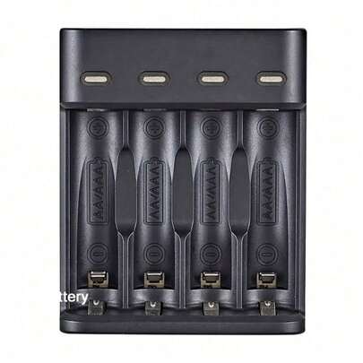 4-Slot Smart USB Charger, Charges AA/AAA Batteries, High-Current Fast Charging, Green LED Full Charge Indicator, Overcharge Protection, Working Voltage ≤36V, USB Powered (Batteries Not Included)