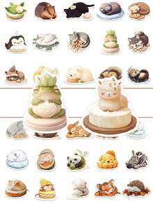 50pcs Sleeping Animals Stickers Chic Cozy Aesthetic For Journal, Phone Case, Tablet, Water Bottle, Desk, Luggage, Waterproof Decals - متعدد الألوان - مشاهدة 1