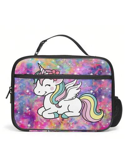 Large Size Fashionable Unicorn Lunch Bag, Cute Pattern Dinosaur & Construction Vehicle Design, Suitable For Kids' Aesthetic, Perfect Gift For School, Picnic, Short Trip, Christmas, Reusable Lunch Box Bag