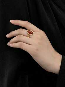 1枚可调节红色水钻戒指，休闲优雅个性戒指，适合日常佩戴，女士款 - 紅色 - 查看 5