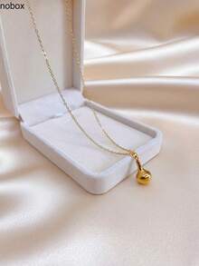1pc Gold Stainless Steel 18K Gold-Plated Gourd Pendant Long Necklace, Fashionable Elegant Minimalist, Suitable For Daily Wear, Layering And Matching - Gold - View 3