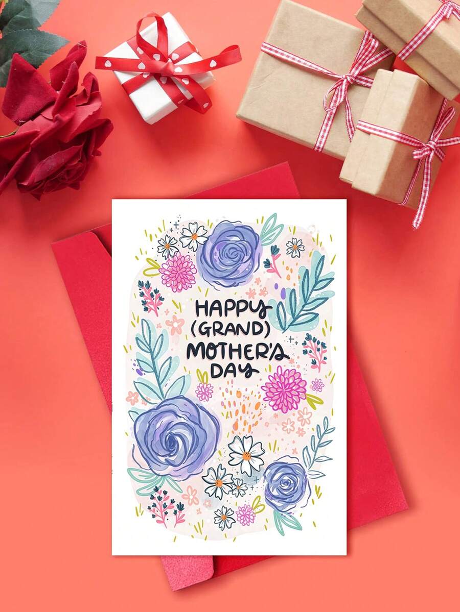 1pc Handmade Watercolor Floral Grand Mother'S Day Greeting Card With Envelope, Unique All Occasion Birthday Mother'S Day Thank You Gift For Grandma - View 1