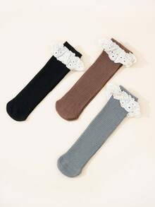 2双随机款女童亚麻蕾丝边中筒袜，返校季，直筒中筒袜，西班牙风情舞蹈袜 - 彩色 - 查看 8