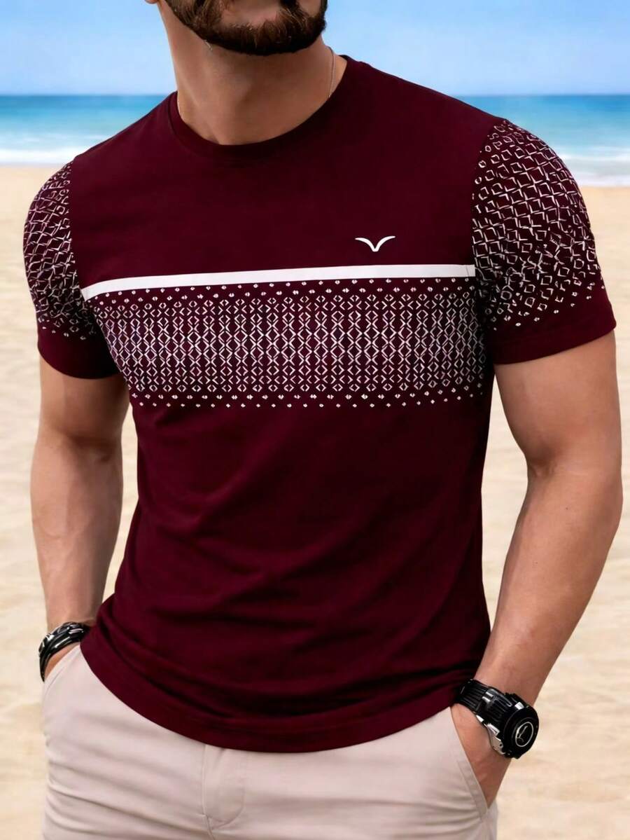 Men's Crew Neck T-Shirt - NEW - Burgundy - View 1