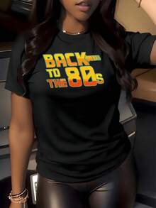 Texto retro que evoca la energía vibrante de los a?os ochenta con colores vivos y tipografía audaz simbolizando entusiasmo y juventud camiseta de mujer 220g casual moderna cómoda para uso diario - Negro - Ver 8