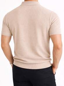 Men's Ribbed Cotton Polo Shirt With V-Neck – Sophisticated Style And Perfect Fit - Apricot - View 2