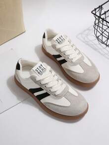 Hidkat Sepatu Flat Kasual Musim Panas Wanita, Sepatu Sneakers Patchwork Warna-warni Ringan Sol Lembut Terbaru Musim Semi 2025 - 8615 Putih & Hitam - View 8