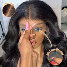 13x4 13x6 5x5 蕾丝前假发,真人混纺发丝,预先拔毛,200%密度,水波纹,高清蕾丝前假发,真人混纺发丝,透明前额无胶假发,原生真人混纺发丝,带婴儿发,女士款,自然黑 - 自然色&黑色系 - 查看 4