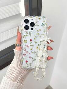 Floral Printed Wavy Edge Transparent Phone Case With Chain, Shockproof And Cute Design Compatible With Iphone 17/17 Pro/17 Pro Max, 16/16 Pro/16 Pro Max/16 Plus, 10 - Multicolor - View 1