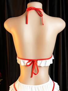 两件套性感护士内衣套装：连体紧身衣+头带，女士私密角色扮演服装 - 紅白色 - 查看 5