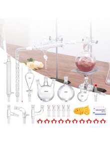 Lab Distillation Kit 3.3 Boro Lab Glassware Distillation Kit With 24 40 Joint 1000ml Essential Oil Distillation Apparatus Kit 29 Pcs Set Of Glassware Equipment - White - View 1