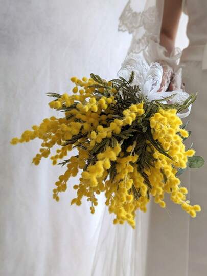 1pc Bunches Of High-Quality Artificial Mimosa (Mimosa/Wattle),19.69-Inch Spring Artificial Flower Fake Yellow Plush Flower With Long Stem,DIY Vase Decoration,Ideal For Wedding Decor, Home Decor, And Various Special Occasions.