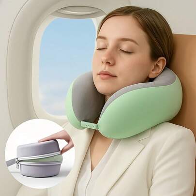 Refreshing Contrast Color Foldable Memory Foam U-Shaped Neck Pillow, Portable Travel Neck Support Pillow, Airplane High-Speed Rail Office Nap Companion, Ideal Valentine's Day Gift, Designed For Travel And Office Use, Featuring Mint Green And Light Gray Contrast Color Design, Minimalist Yet Vibrant Style, Made Of High-Density Memory Foam With Slow Rebound Properties To Precisely Fit The Neck Curve, Effectively Distribute Pressure And Relieve Neck Fatigue From Prolonged Sitting Or Bending Over