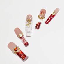 Nailplus 10Pcs Aquarium Long Square Press-On Nails - Pure Handmade Wearable Nails With 3D Starfish Charms, Ocean Wave Accents, Iridescent Shimmer Details & Mermaid Pastel Tones, Y2K Style, Perfect For Beach Vacation, Summer Parties & Afternoon Tea Gatherings,Great Gift For Women & Girls - 彩色 - 查看 2