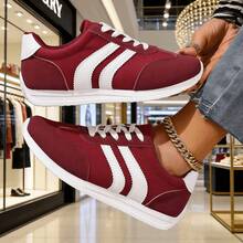 1 par de zapatillas casuales ligeras para mujer, zapatos planos cómodos de cordones para caminar - Rojo - Ver 3