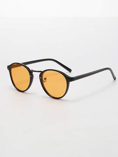 Orange Retro Round Plastic Sunglasses, Classic Style For Outdoor Travel Beach Vacation Casual Wear, Summer UV Protection Driving Glasses Unisex