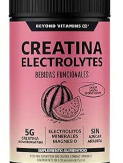 BEYOND VITAMINS Creatina Monohidratada con Electrolitos y Ciclodextrina para Mejor Absorción e Hidratación | Bebida Efervescente con Vitaminas y Minerales | Sin Azúcar | 30 Porciones (Sandía)