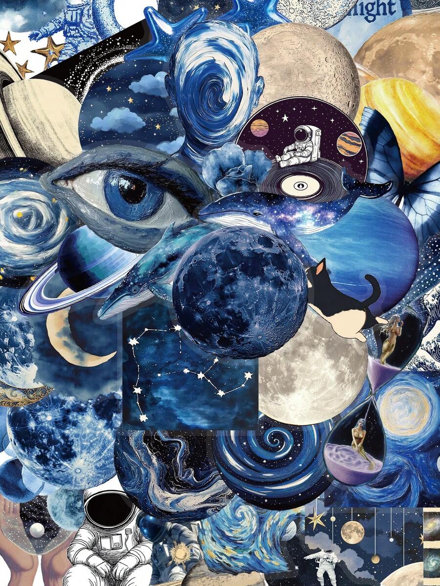 SCXXBSW 50pcs Azure Space Stickers, Cute Cartoon Stcikers For DIY Purposes Such As Skateboarding, Water Bottles, Laptops, And Mobile Phones - A - View 1