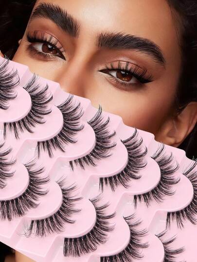 7 Pairs 3D Clear Band Lashes Spiky Cat Eye False EyeLashes D Curl 20mm Manga Wispy Natural Reusable Soft Thin Invisible Band Fake Lashes