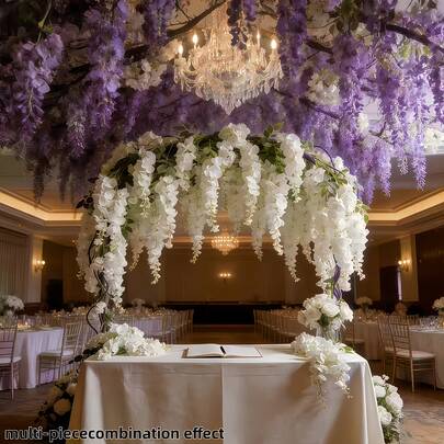 50朵仿真户外紫藤花，白色和紫色，共20朵白色紫藤花和20朵紫色紫藤花 - 全天候仿真紫藤花藤，适用于婚礼装饰，耐用塑料材质，室内/室外及商业用途 - 浓密仿真紫藤花环，可用于节日装饰、家居装饰、户外花园装饰，也适用于情人节、婚礼、酒店、舞会、花园、派对、庭院等场合。