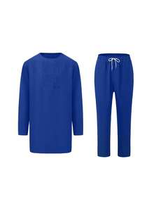 2pcs African Traditional Men's Outfit, Shirt And Pants, Senatorial Attire, African American Dashiki, Suitable For Wedding, Groomsmen, Holiday, Party - Blue - View 2