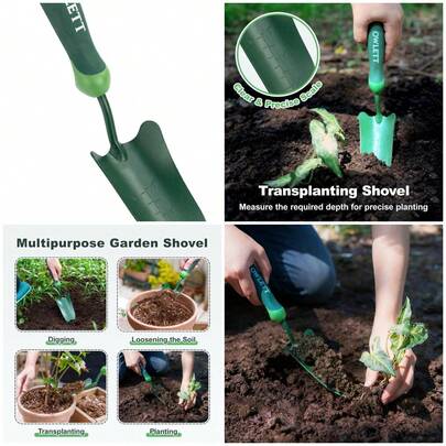 Paleta de jardín con medidas, pala de mano pequeña de alta dureza con mango ergonómico suave, resistente a la corrosión, herrami