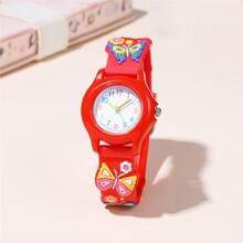 Cute & Compact Butterfly Pattern Quartz Silicone Strap Kids Watch - Red - View 5