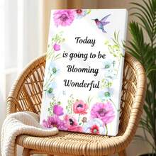 1pc Inspirational, Motivational Quote Wrapped Framed Canvas Wall Art, Vintage Prints Poster, Today Is Going To Be Blooming Wonderful - Floral, Realism, Impressionism, Vibrant Colors Style, Birthday Party Decor, Decorative Wall Art for Living Room Bedroom Office, Hanging Hardware Included - Wrapped Framed Canvas, Vertical - Lienzo enmarcado - Ver 3