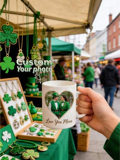 1pc Personalized St. Patrick's Day Mug - Customized Photo And Text Printed Coffee Cup, Cute Holiday Design, Suitable For Home And Office Use, St. Patrick's Day Gift And Souvenir, Gift For Friends And Family
