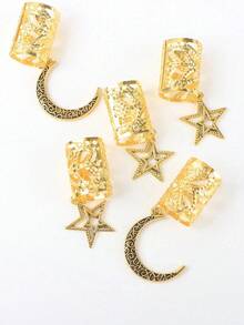 Set de 2/5 piezas de accesorios para el cabello trenzado de mujer, diseño de estrellas y lunas, adecuado para festivales, fiestas, uso diario, colgantes, regalos, Ramadán - Dorado - Ver 5