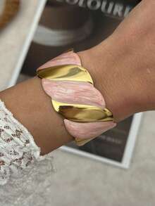 Brazalete de lujo francés con diseño de nicho de esmalte púrpura y blanco con incrustaciones de metal - vistoso - Ver 9