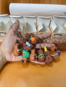 1个趣味十足的水豚毛绒钥匙扣，可爱解压玩具，学生奖励礼物，返校季好物 - 彩色 - 查看 9