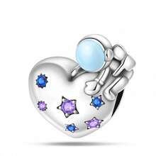 1颗镀银吊坠珠，星月系列 - 珠子，璀璨星系珠，浩瀚星空珠，星空向日葵珠，星夜油画珠，夜景睡莲珠，水下星空珠，永恒时光珠，宇宙之旅珠，发光飞船珠，星空蓝闪珠，珠串，星光玻璃蟹，蓝色星系珠串，五角星珠，适用于3毫米手链DIY，女士珠宝，生日订婚派对礼物 - 彩色 - 查看 13