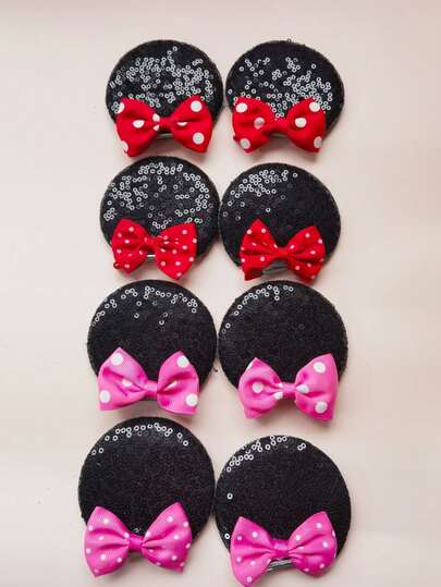 1 Set Glitter Big Ear Hair Clips, Polka Dot Bow Side Clips, Cute Headpiece For Kids, Suitable For Casual, Dance, Party