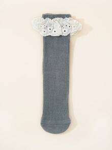 1 Pair New Solid Color Ruffle Trim Girls Knee High Socks, Straight Tube Mid-Calf Socks, Elegant Sweet Elegant Dance Socks - Multicolor - View 19