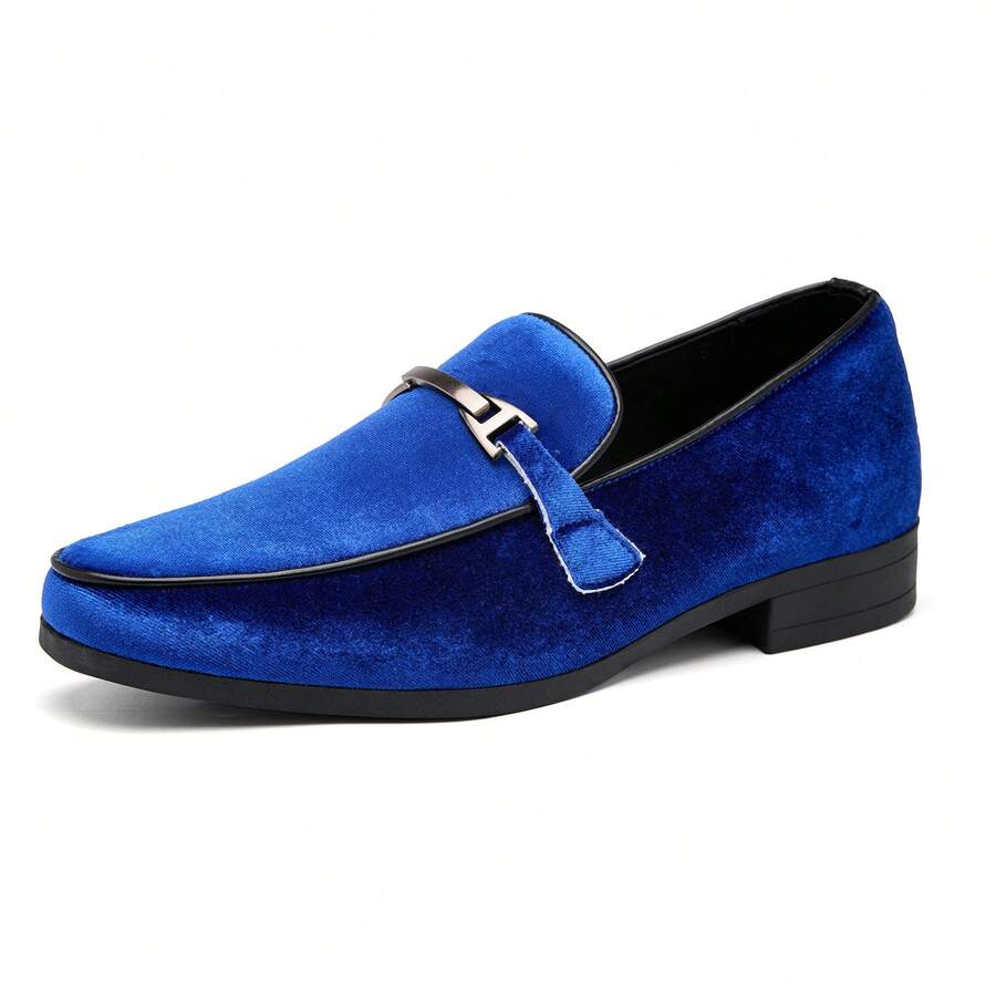 Men's Velvet Loafers Slip-On Comfortable Formal Dress Shoes Wedding Tuxedo Casual Oxfords - 藍色 - 查看 1