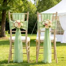 10 Pieces Wedding Tulle Sashes For ​Decoration Ribbon Chair Back Rectangular Cheesecloth Rustic Photography Props Decoration Elegant Anniversary Dinner Graduation Party Barbecue Ceremony Reception - Mint Green - View 2