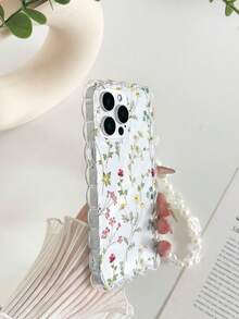 Floral Printed Wavy Edge Transparent Phone Case With Chain, Shockproof And Cute Design Compatible With Iphone 17/17 Pro/17 Pro Max, 16/16 Pro/16 Pro Max/16 Plus, 10 - Multicolor - View 4