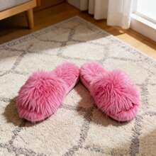 Zapatillas de felpa para mujer para todas las estaciones, zapatillas cálidas para interior, elegantes y sencillas. - Rosa Fucsia - Ver 2