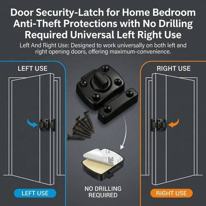 Door Security-Latch For Home Bedroom Anti-Theft Protections With No Drilling Required Universal Left Right Use