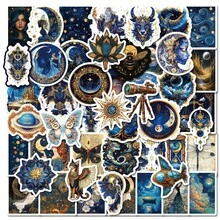 50pcs Retro Gold Greek Moon & Star Mythology Stickers, Waterproof Decorative Stickers Suitable For Laptop, Water Bottle, Phone Case - Royal Blue - View 7